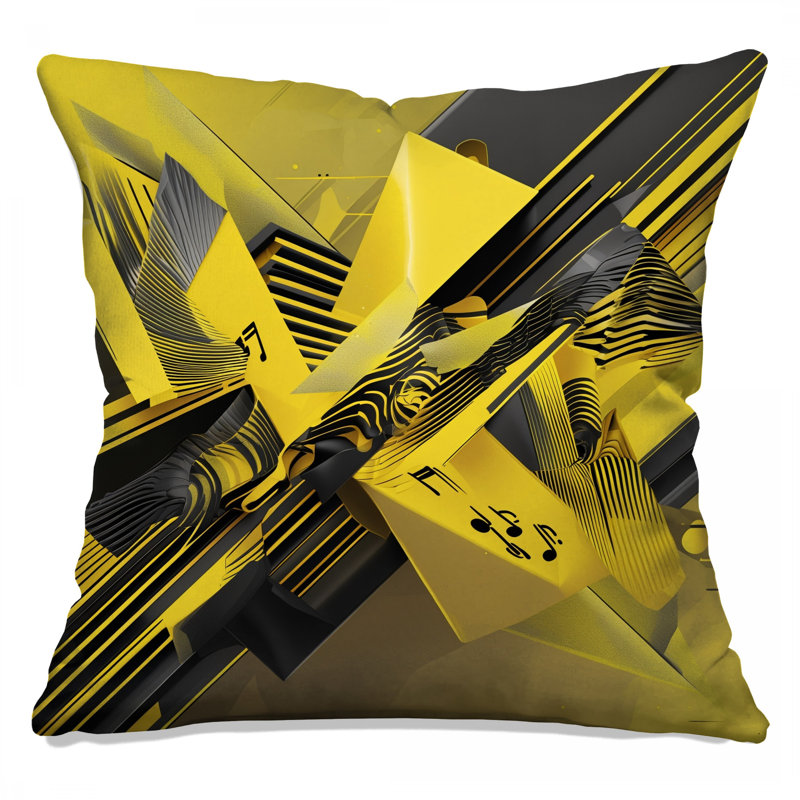 Yellow Black Abstract Double Sided Throw Pillows, 14 x 14 inches