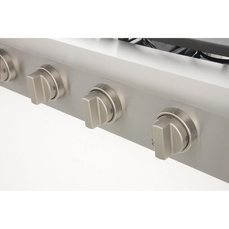 Kucht Professional 36" 6 Burner Cooktop, Classic Silver, Natural Gas