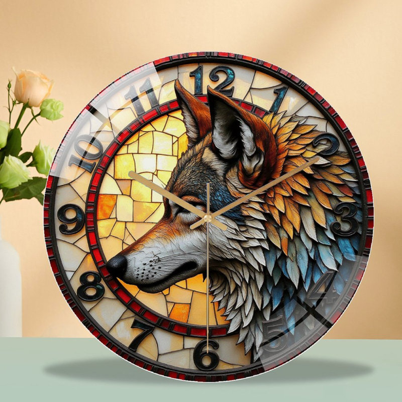 Horloge murale loup, art décoratif 12 po