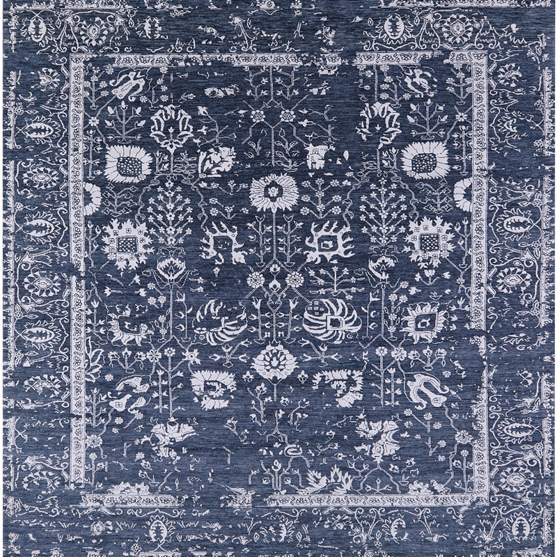 Tapis bleu marine / blanc Sharen, Carré 8 pi x 8 pi