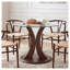 Table de salle à manger ronde en verre de 99 cm (39 po) avec piètement incurvé en bois réglable, conception à pied central modulable 2 en 1, plateau en verre trempé, MDF finition noyer, 4 couverts
