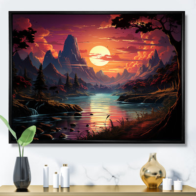 «Turquoise Water and Orange Sunset In Mountains - Abstract Landscape, reproduction d'art sur toile_105693