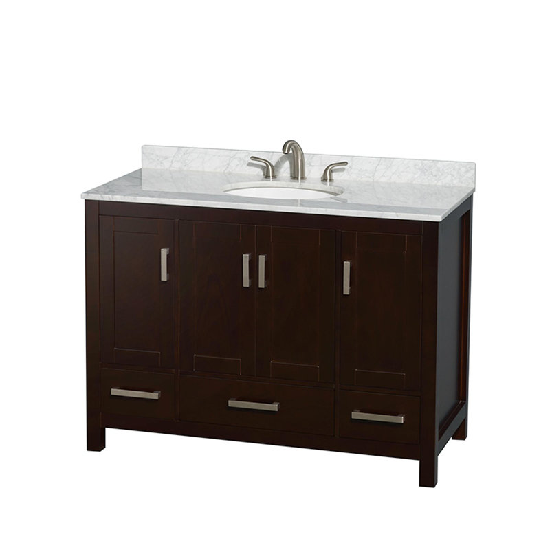 Sheffield 48" Freestanding Single Bathroom Vanity with Marble Top, White Carrera Marble, Espresso