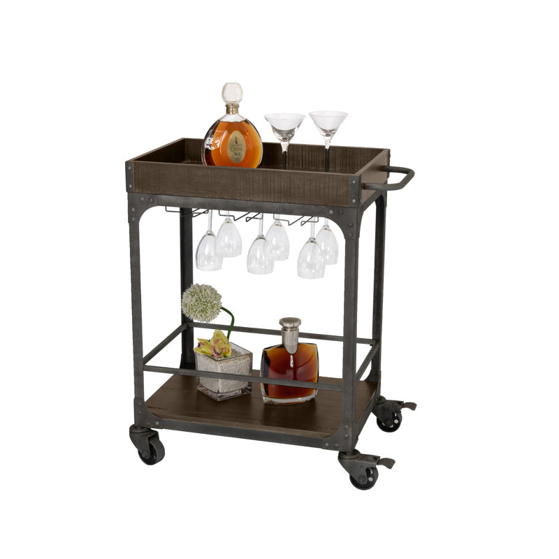 Burchett Wood Bar Cart, Rustic Light Brown