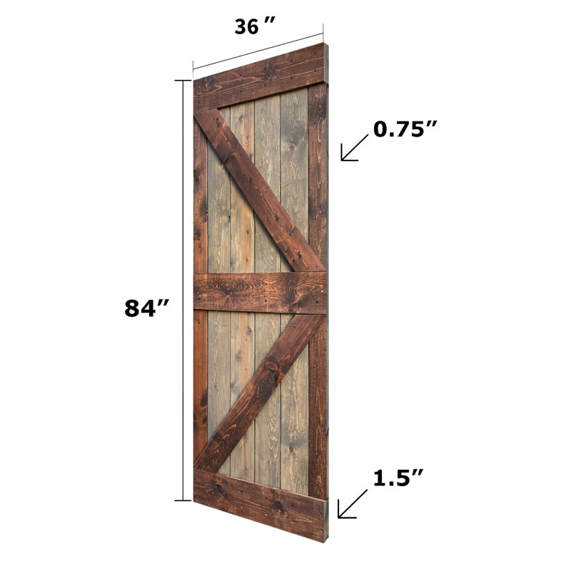 K Style 30in x 84in Knotty Pine Sliding Barn Door with Black Hardware