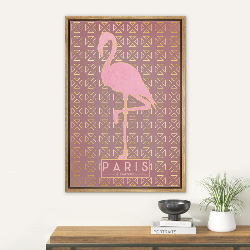 Paris Pink Flamingo Silhouette Pattern Framed Canvas Print