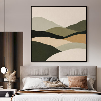 Très grand art mural imprimé sur toile - paysage de chambre à coucher vert Rolling Hills minimaliste - «assemblage de cadre requis (cadre non fini)»