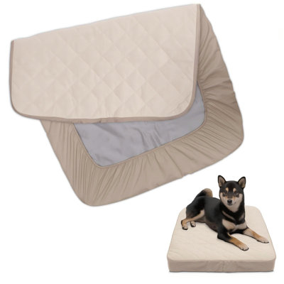 Waterproof Fitted Cover For Dog Bed | Washable Bed Protector For Dog Mattress | Removable Replacement Cover For Small To Medium Pet Bed (Beige, 34 X 23 X 5 Inch)