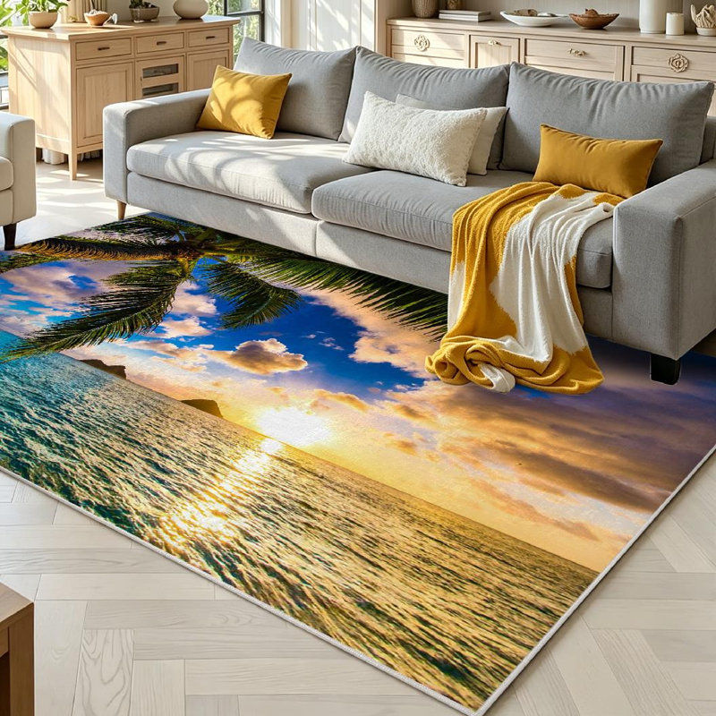 Magnifique tapis d'intérieur transparent Sunrise Hawaii Beach, Rectangle 71" x 98"