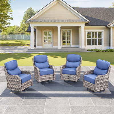 Chaises de patio pivotantes avec coussin épais de 6 pouces, chaises de patio pivotantes à haut dossier pour l'extérieur, chaises en osier 4 pièces pour terrasse et bord de piscine