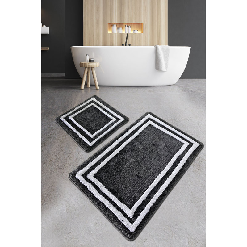 Premium Acrylic Bathmat Set (2 Pieces), Anthracite, 23.6 x 39.4 inches & 19.7 x 23.6 inches | 100% Acrylic, Pile Height: 0.7 - 1.2 inches | Antibacterial, Handmade, Machine Washable | Soft, Durable, and Stylish for Your Bathroom