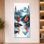 Bleu orange, bleu et orange, sommet d'une montagne, brume II - impressions encadrées rustiques, décoration murale brumeuse