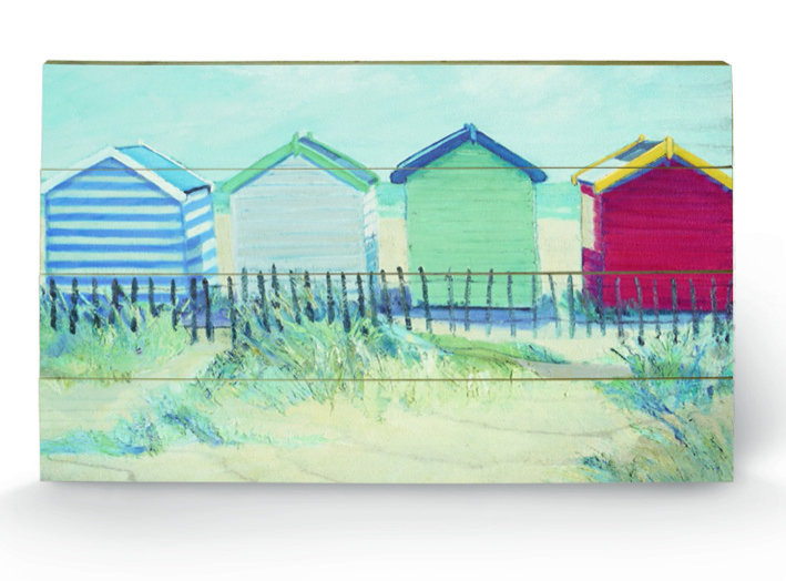 'Suffolk Beach Huts' by Jane Hewlett - Print, 40cm H x 59cm W, Wood, No Matte