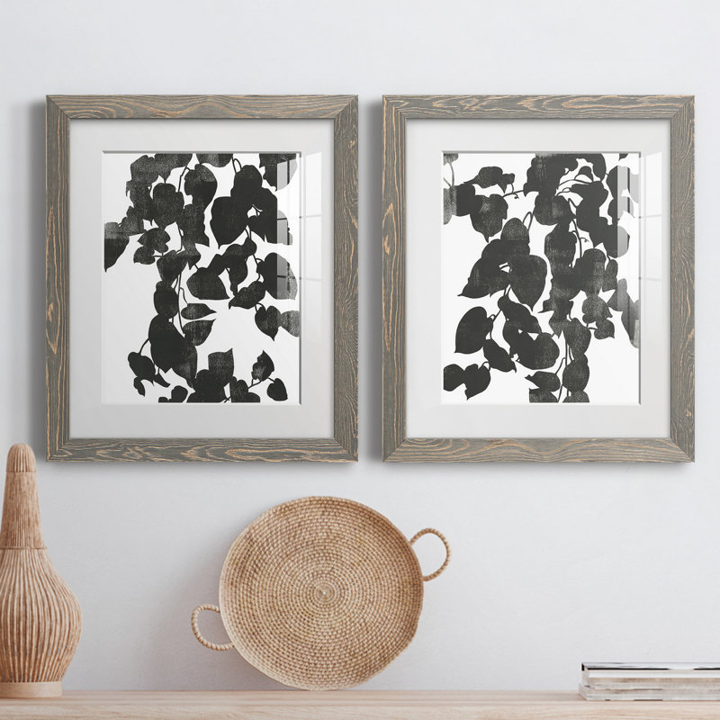 Pothos Silhouette I - ensemble de 2 reproductions de dessins encadrés, H 20 po x l 17 po x P 1 po, Papier encadré blanc