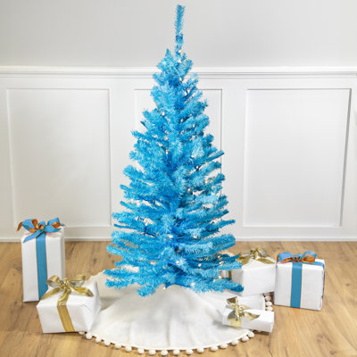 Arbre de Noël artificiel pin moyen pré-éclairé - bleu ciel - lumières claires