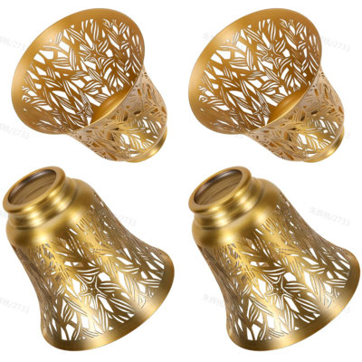 Abat-jour de luminaire suspendu, ensemble de 4 remplaçants d'ombre de ventilateur de plafond avec monteur 1-5 / 8 po, ALUCSET hauteur de 4,72 po de diamètre 4-3 / 4 po, couvercle en forme de cloche en métal pour appliques murales de lustre, laiton jaune et plaqué or