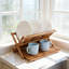 Large 3-Tier Collapsible Teak Dish Drying Rack, Wooden Countertop Organizer For Plates, Cups, Bowls With Foldable Space-Saving Design