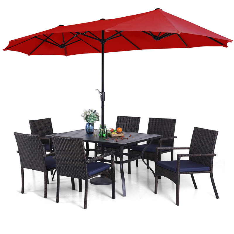 6 - Person Patio Dining Set with Rectangular Table , Cushions Included, Red