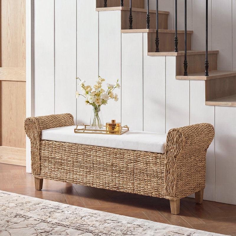 Anesty 56'' W Upholstered Flip Top Storage Bench with Solid Wood Legs and Segmented Pockets
