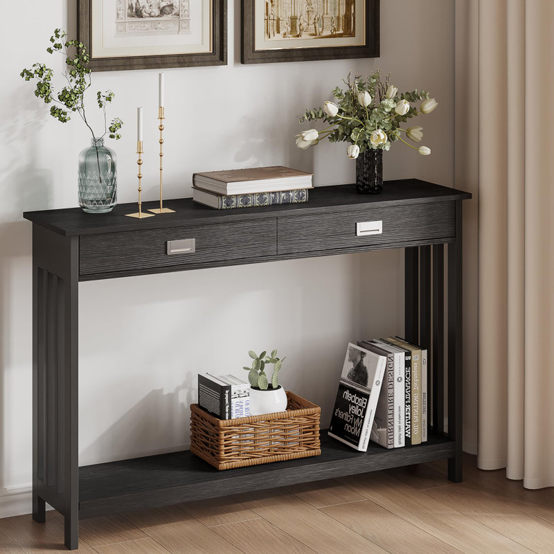 Black MDF Mission Style Entryway Table with Drawer and Shelf