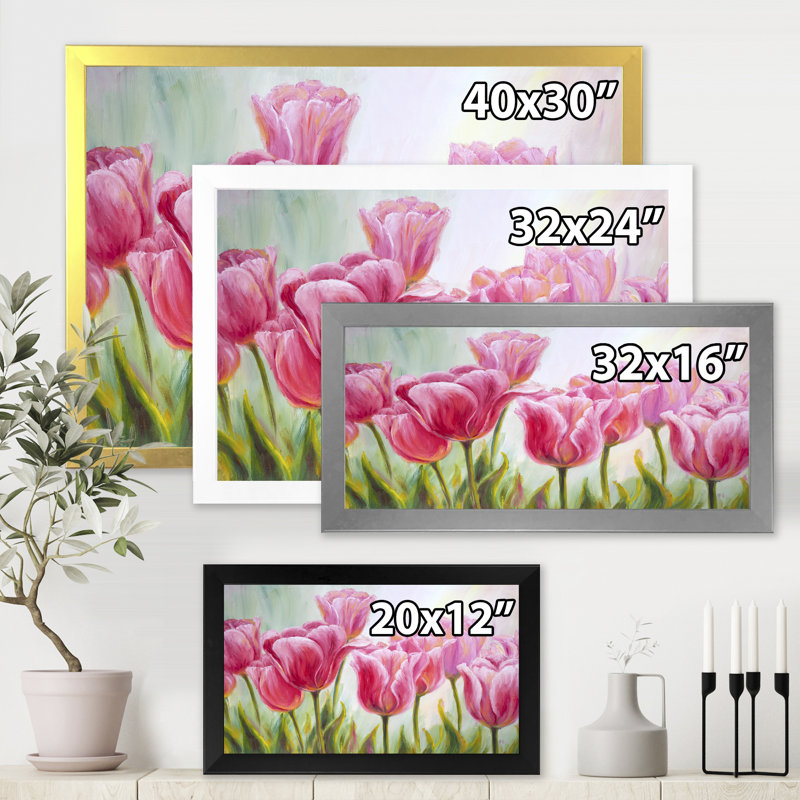 Tulipes, fleurs, peinture sur toile, Cadre noir, H 16 po x l 32 po x p 1 po