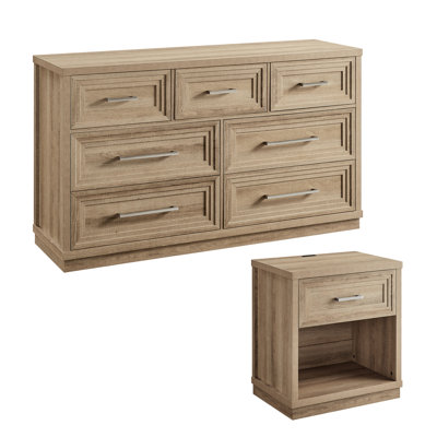 2-Pieces Bedroom Sets,Nightstand And 7 Drawer Dresser