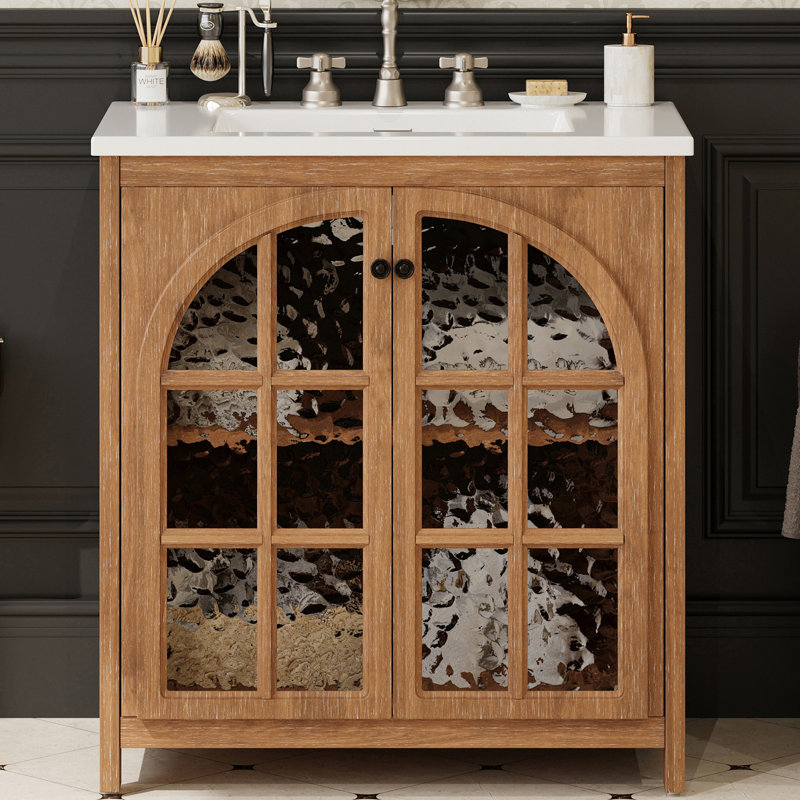 Meuble-lavabo autoportant 31 po avec comptoir en céramique 31 po, Naturel antique