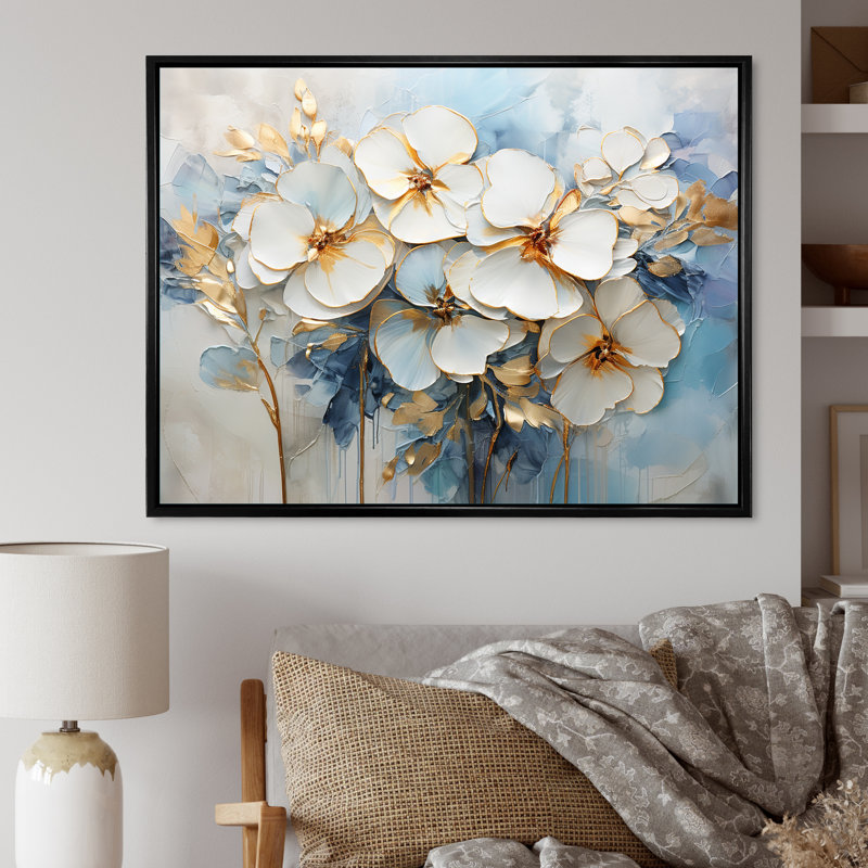 Jardin blanc et bleu Pensies, H 12 po x l 20 po x P 1 po, Cadre flottant noir
