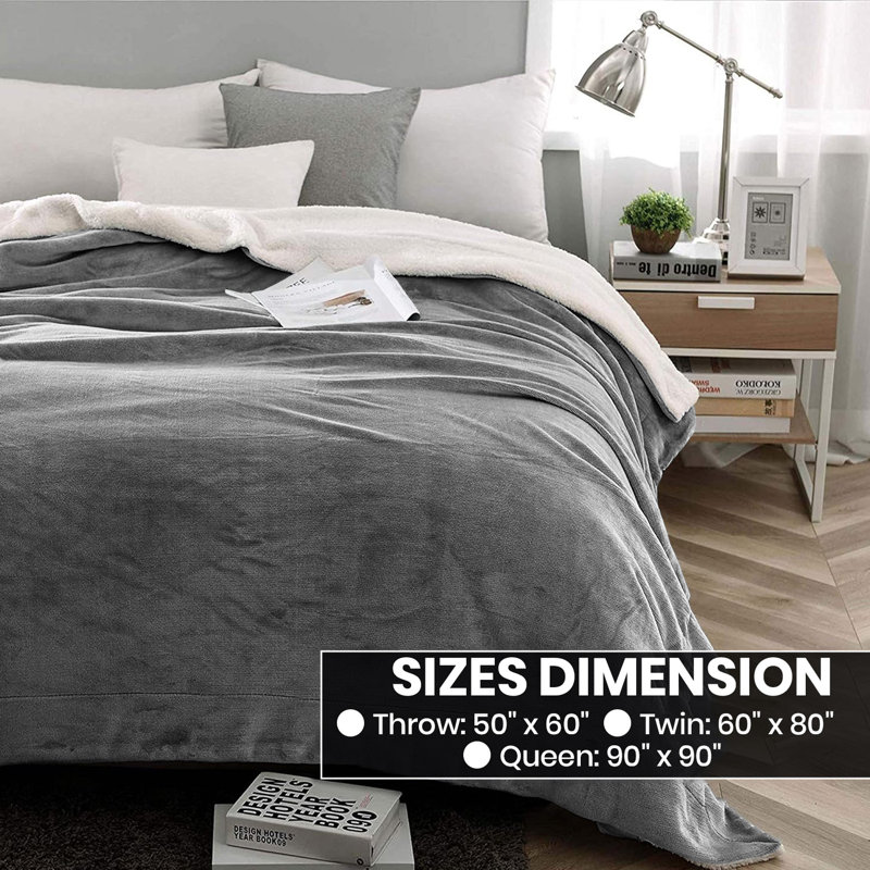 Couverture réversible en molleton ultra-doux Sherpa, Gris, Jeté