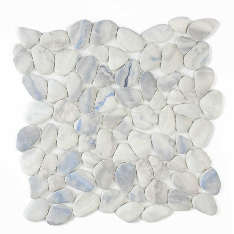 Huron Glass Pebbles Mosaic Tile, Blue