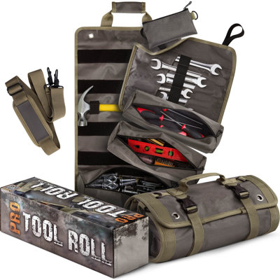Official Roll Up Tool Bag Organizer Gifts For Dad. Motorcycle Tool Bag Organizer For Mechanic & Tools Storage Toolbag Tools Bags Mens Gifts For Him -