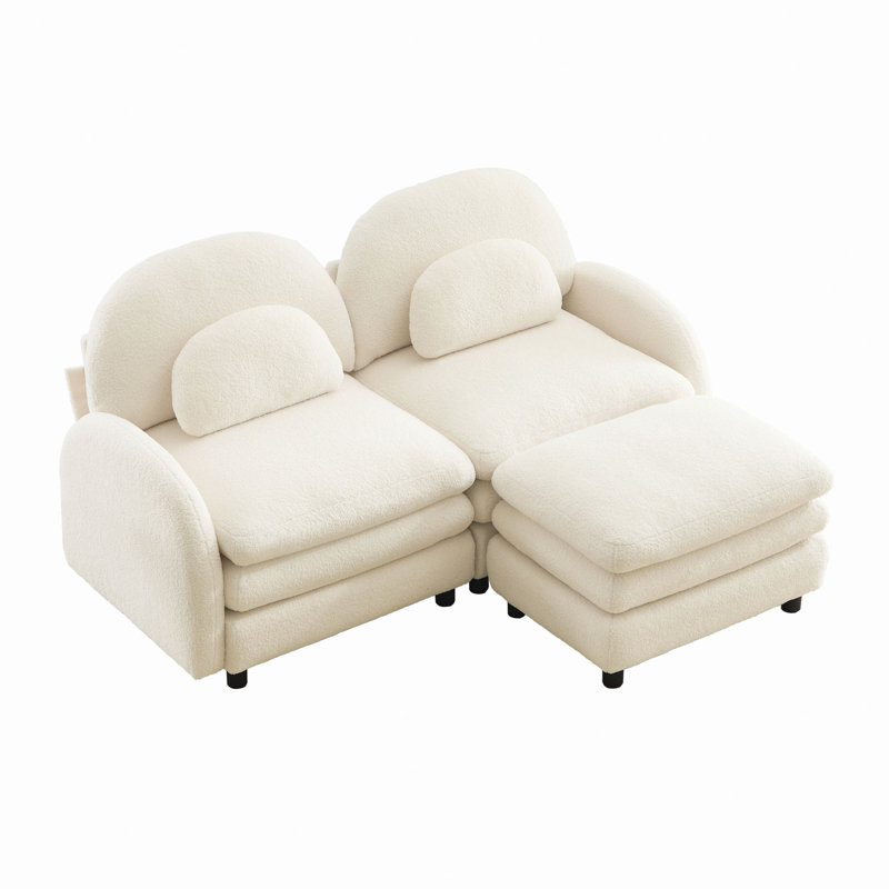 Canapé-lit en tissu Teddy, Blanc beige