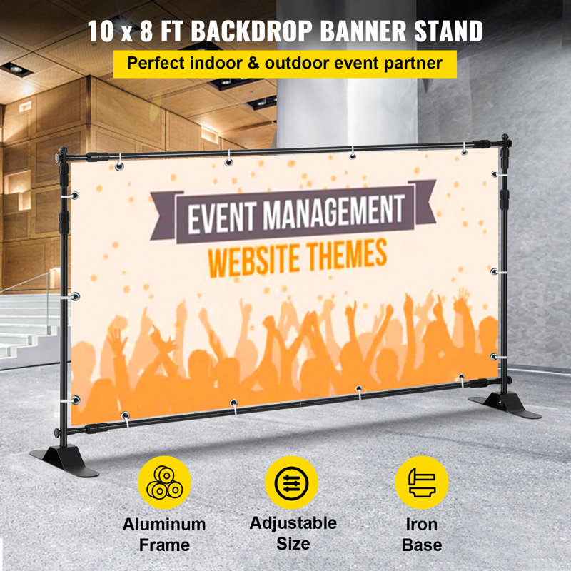 Support de bannière de fond de 3 x 2,4 m (10 x 8 pi), hauteur et largeur réglables, motif répété, conçu pour les murs d'exposition et les cabines photo lors de salons professionnels.