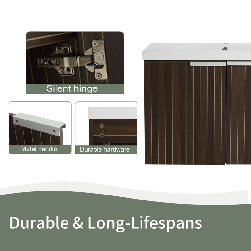 Meuble-lavabo mural 30 po avec lavabo en résine, 2 portes à fermeture douce