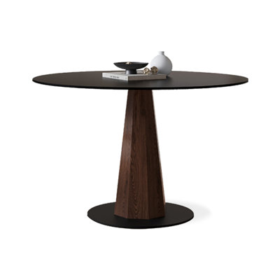 Walnut color Round Sintered Stone tabletop with Ash wood Dining Table For Dining Room/Kitchen