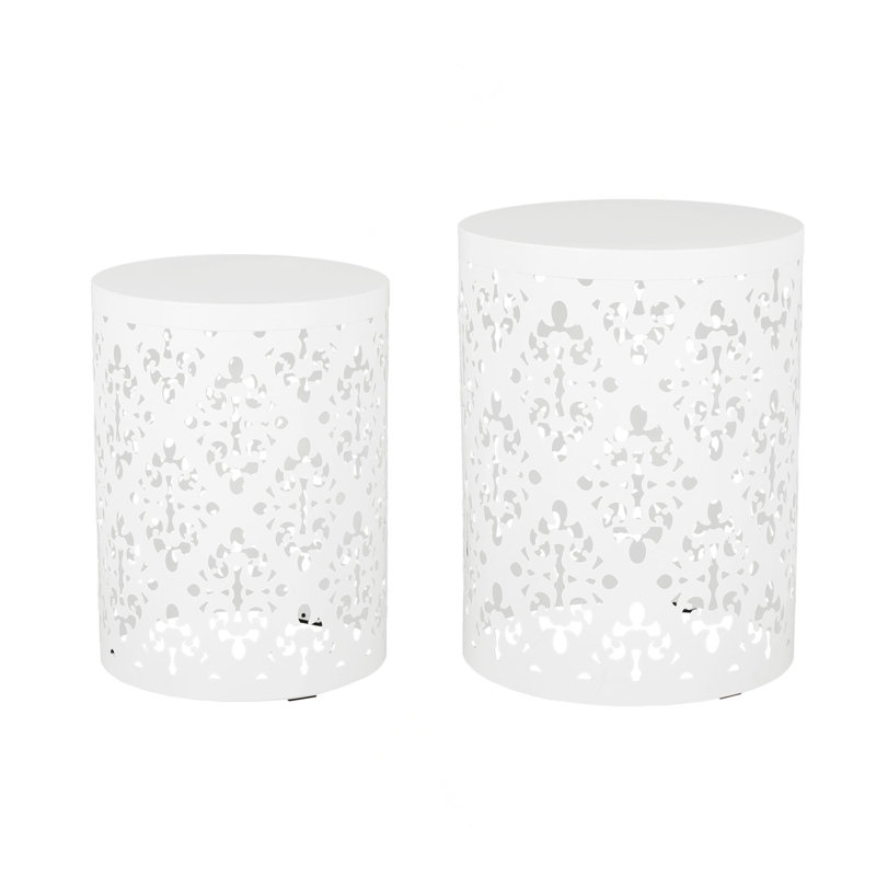 Table de bout d'extérieur en métal S / 2, Blanc, 2