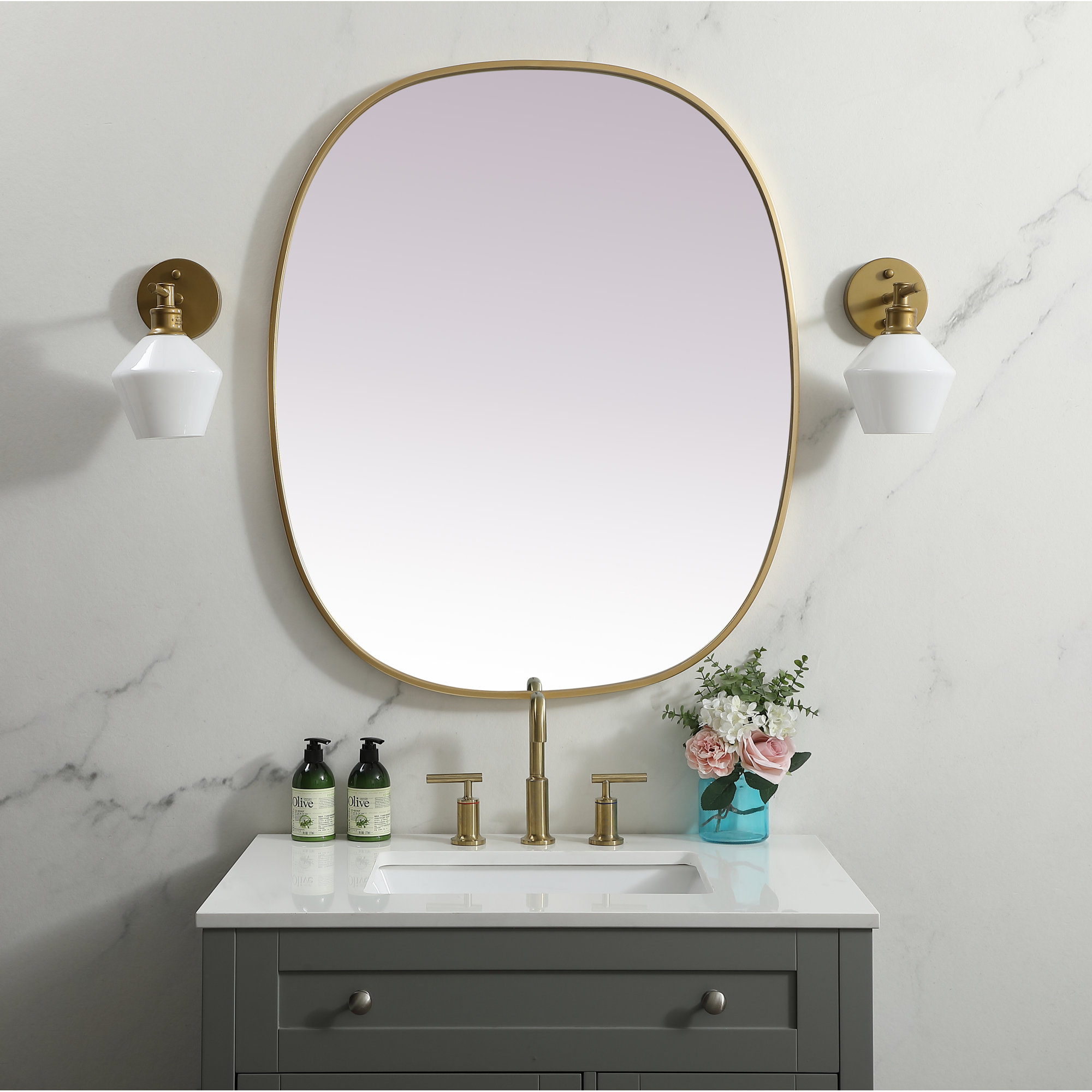 Sabine Metal Curved Oval Wall Mirror, Brass, 36" x 30"