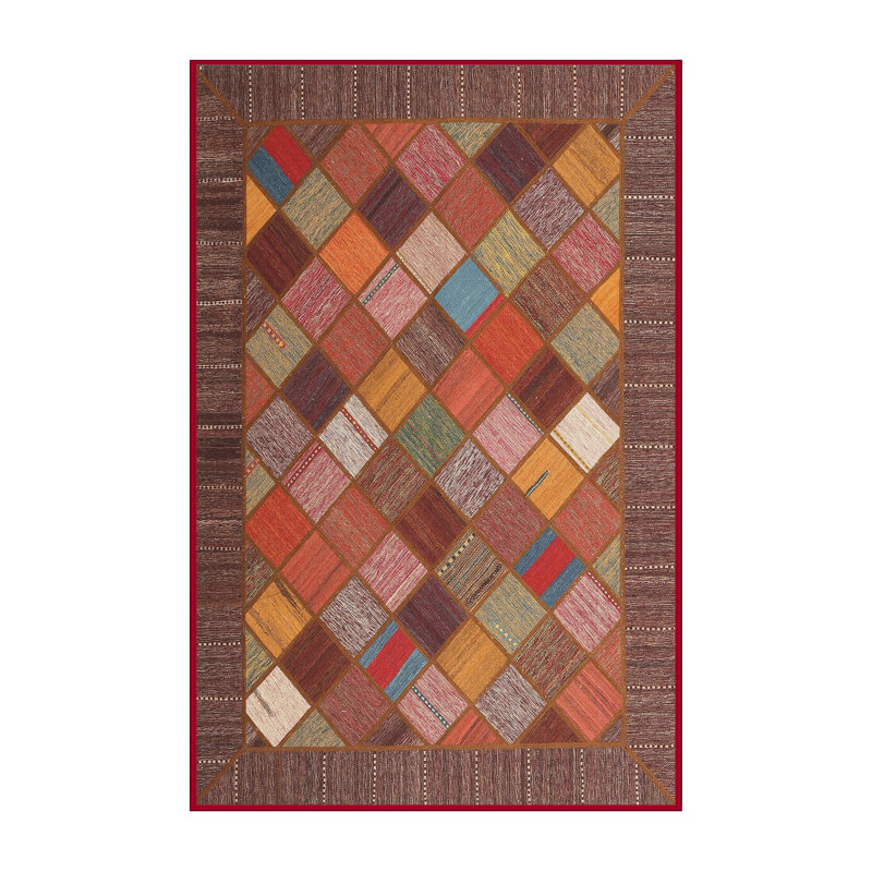 Tapis abstrait brun / rouge cramoisi / noir, Rectangle 5 pi x 7 pi