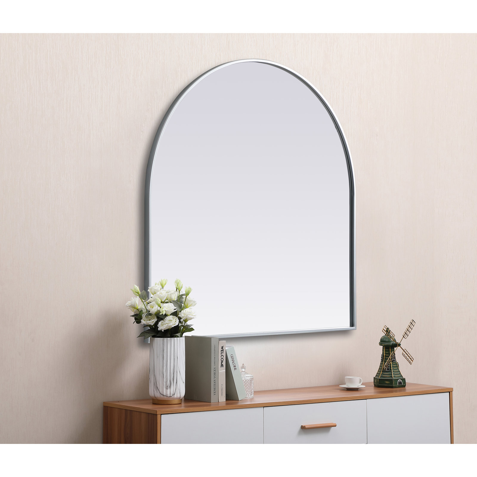 Sabine Metal Arch Wall Mirror, Silver, 36" x 36"