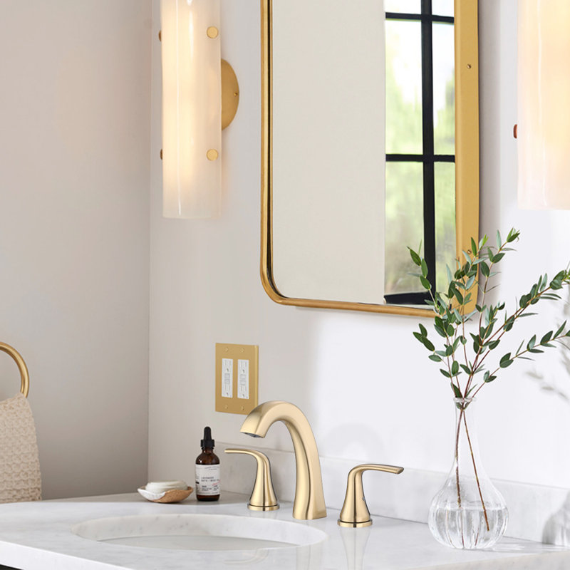 Widespread 2-handle Bathroom Faucet with Drain Assembly, Gold
