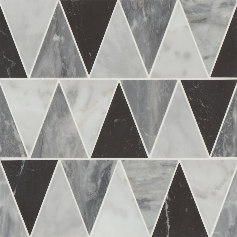 Modni Honed Marble Tile, White Carrara/Nero Marquina/Bardiglio Nuvolato