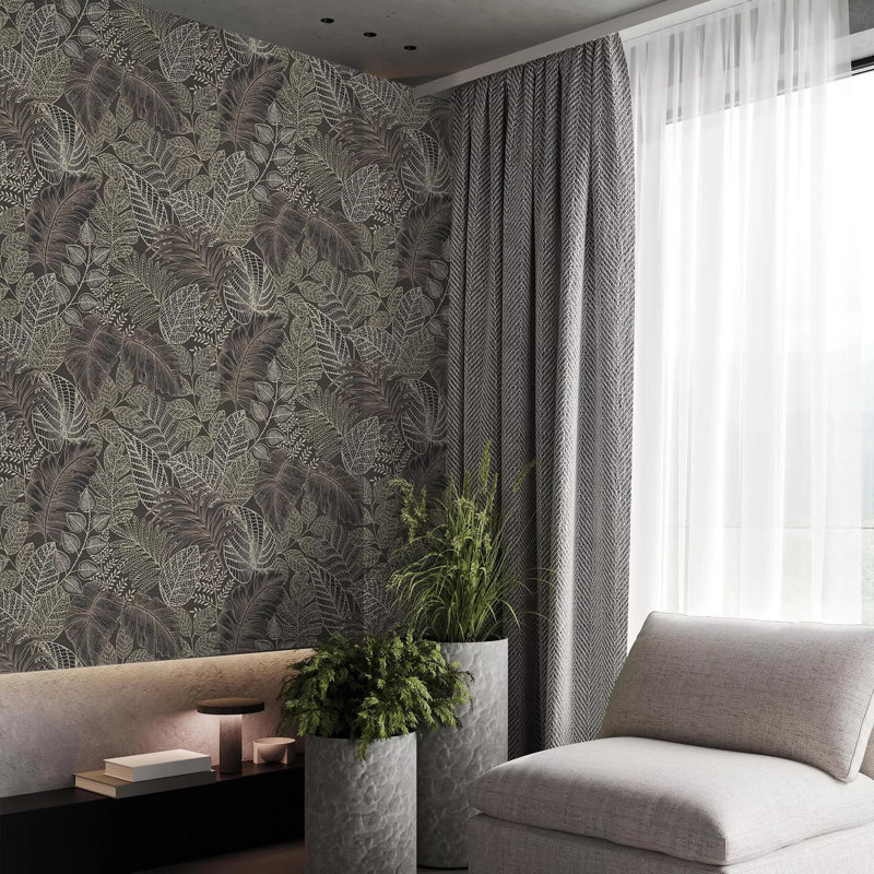 Superfresco Easy Scattered Leaves Floral Wallpaper, Black