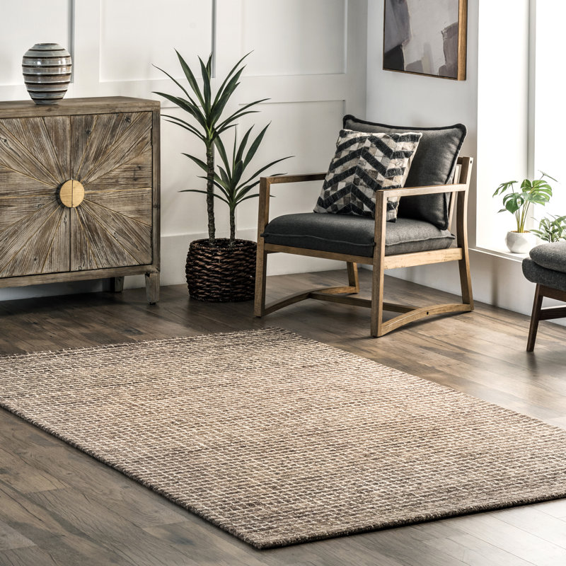 Katasha Checked Wool Brown Area Rug, Runner 2'6" x 14'
