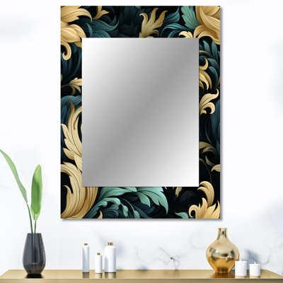Sherran damassé noire et dorée calligraphie fleurie - miroir damassé, miroir mural unique damassé, impression sur métal