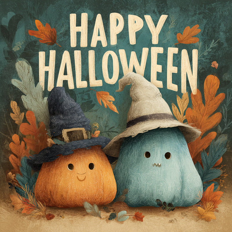 «Pumpkin Friends in Witch Hats», art mural sur toile tendue