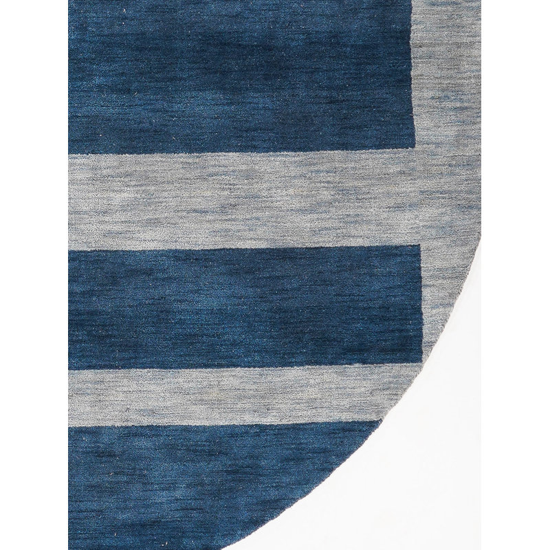 Kenshawn HAND KNOTTED LOOM WOOL ECO-FRIENDLY AREA RUGS - Round | Blue Light Blue Color, Contemporary Modern Design, High Pile Handmade Anti Skid