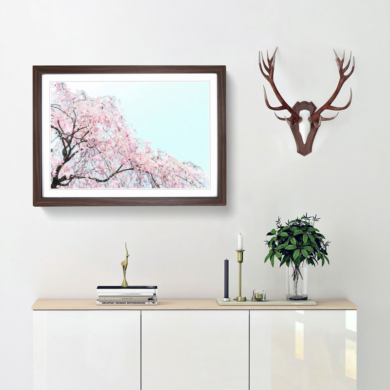 Pink Cherry Blossom Tree - Picture Frame Painting Print, Walnut Framed, 27cm H x 36cm W x 2cm D