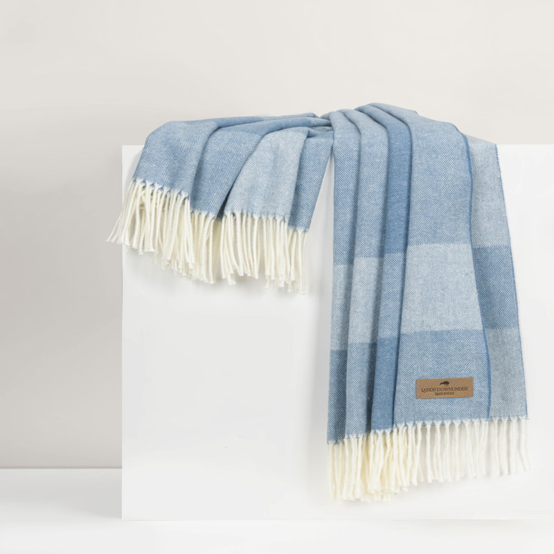 Hampton Plaid Herringbone Throw, Chambray