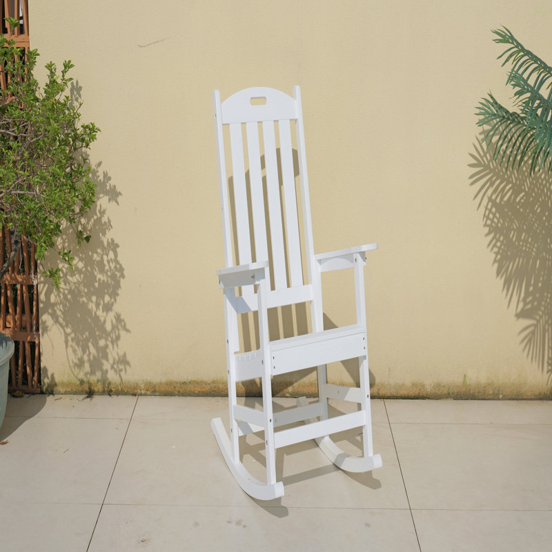Rocking Chair White Color, Suitable For All Seasons: Outdoor Lounge Chair, Made Of Sturdy HIPS Material, Equipped With 304 Stainless Steel Accessories.