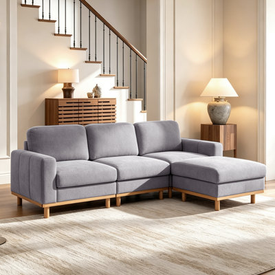 Milsap 93.3" Modern 4 Seat Upholstered L Shape Sectional Sofa With Ottoman